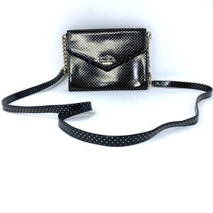 Kate‎ Spade Black Leather Envelope Bag Purse With Gold Polkadots Chain Strap
